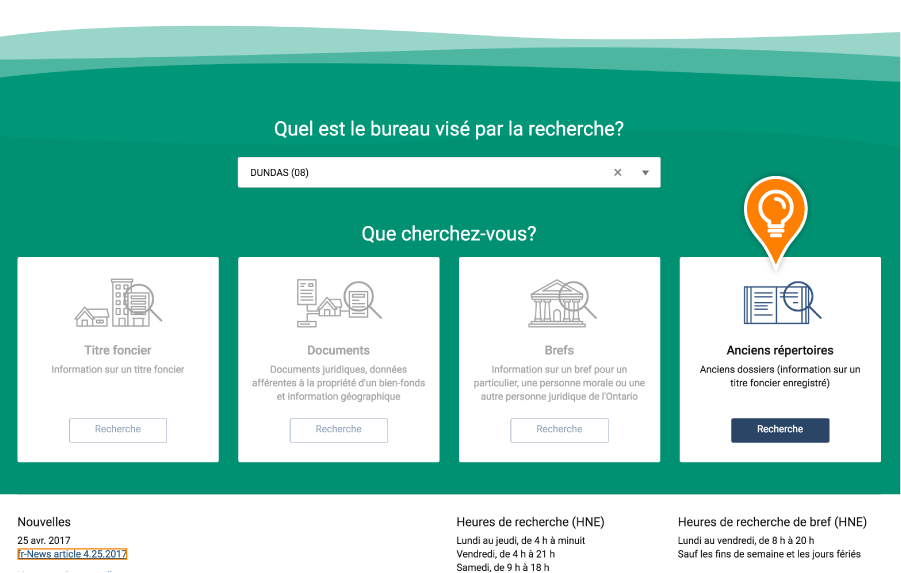 L'option Anciens répertoires est sélectionnée parmi les options de recherche