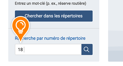 Le chiffre 18 est saisi dans le champ Recherche par numéro de répertoire