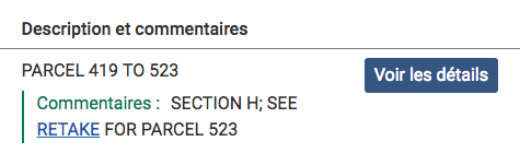 Dans la colonne Description et commentaires, le mot RETAKE est un lien
